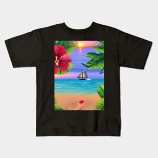 Tropical Sunset Beach Scene 2 Kids T-Shirt